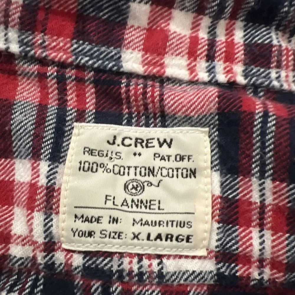 Vintage J Crew Shirt Mens XL Red‎ Blue Plaid Button Up Long Sleeve Flannel